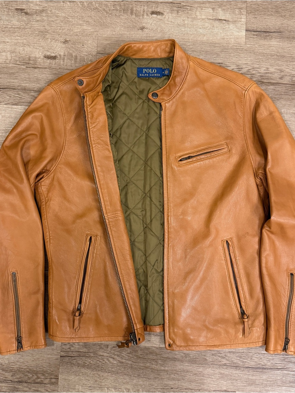 Polo Ralph Lauren Cafe Racer Sheep Leather Moto Jacket Quilted Vintage Medium